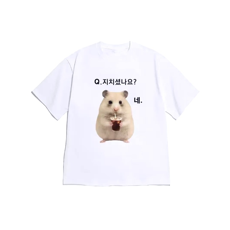 Korean Men Lifestyle - 韓国のレイジーライフスローガンふわふわハムスタープリントTシャツカジュアルオーバーサイズストリートウェア半袖トップ