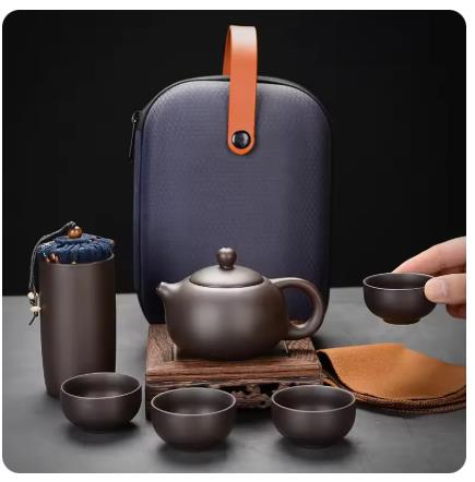 Korean Tea Set - 紫粘土トラベルティーセット屋外ポータブルカンフーティーセット茶注入器ティーポットティーカップフィルター茶醸造器具茶器セット