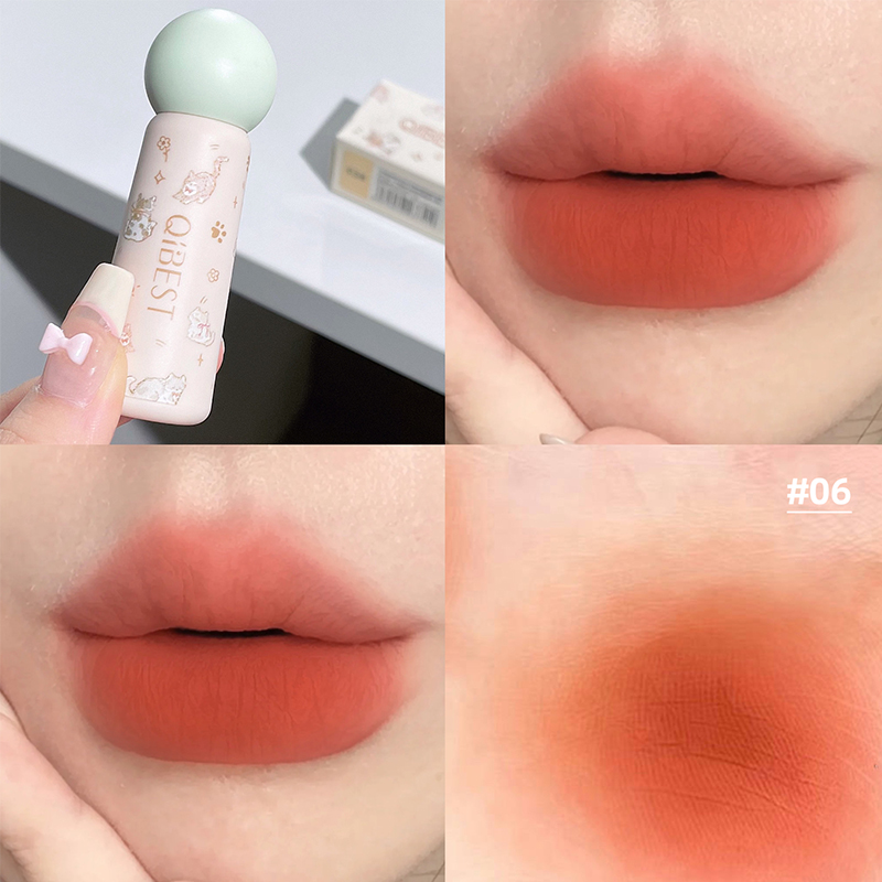 Lip Tint Korean - QIBEST ヌードマットリップ泥防水ノンスティック液体口紅長期的な高着色リップグロスティント韓国化粧品