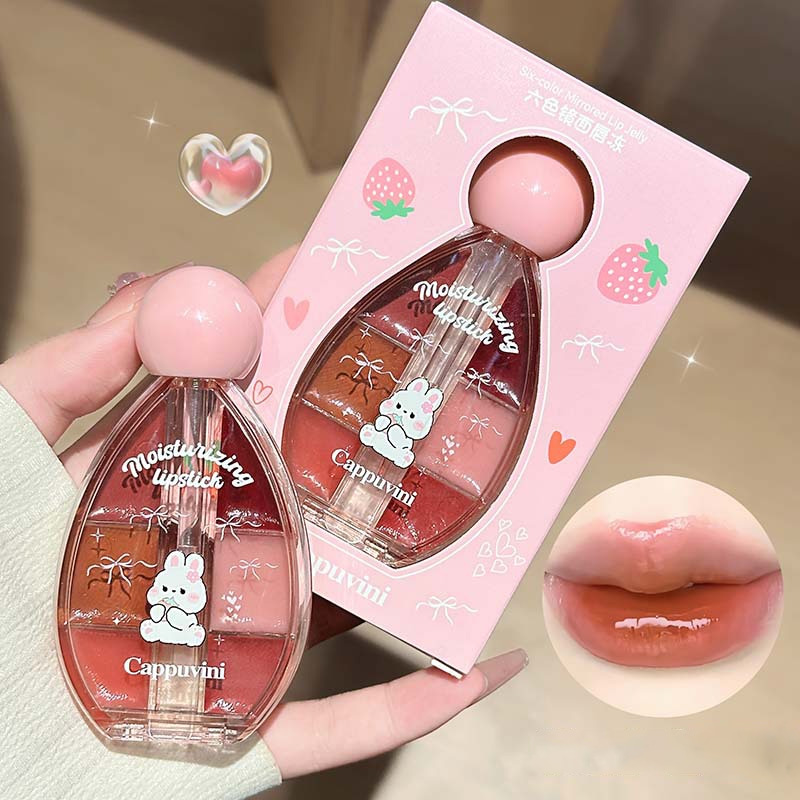 Lip Tint Korean - 6 色ミラーリップグロスパレット保湿ゼリーリップグレーズ長持ち非粘着性ウォーターライトリップティントかわいい韓国メイクアップ