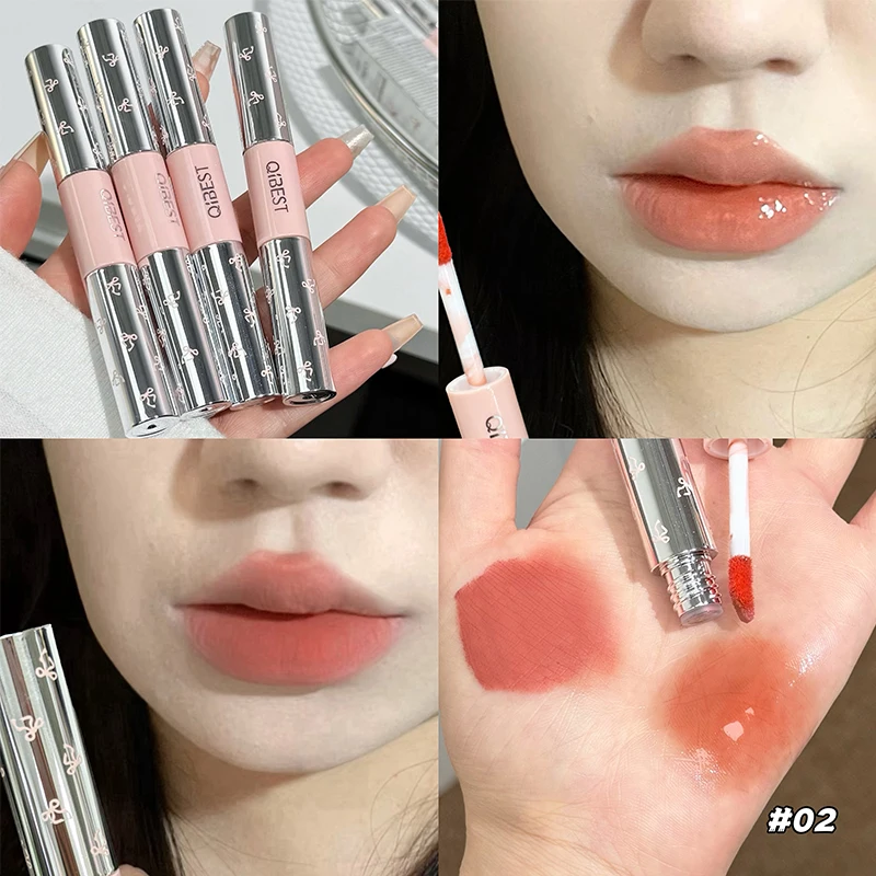 Lip Tint Korean - QIBEST ダブルエンドリップグレイズ 長持ちセクシーレッドティントリキッドリップスティック 保湿ミラーリップステイン 軽量韓国コスメ