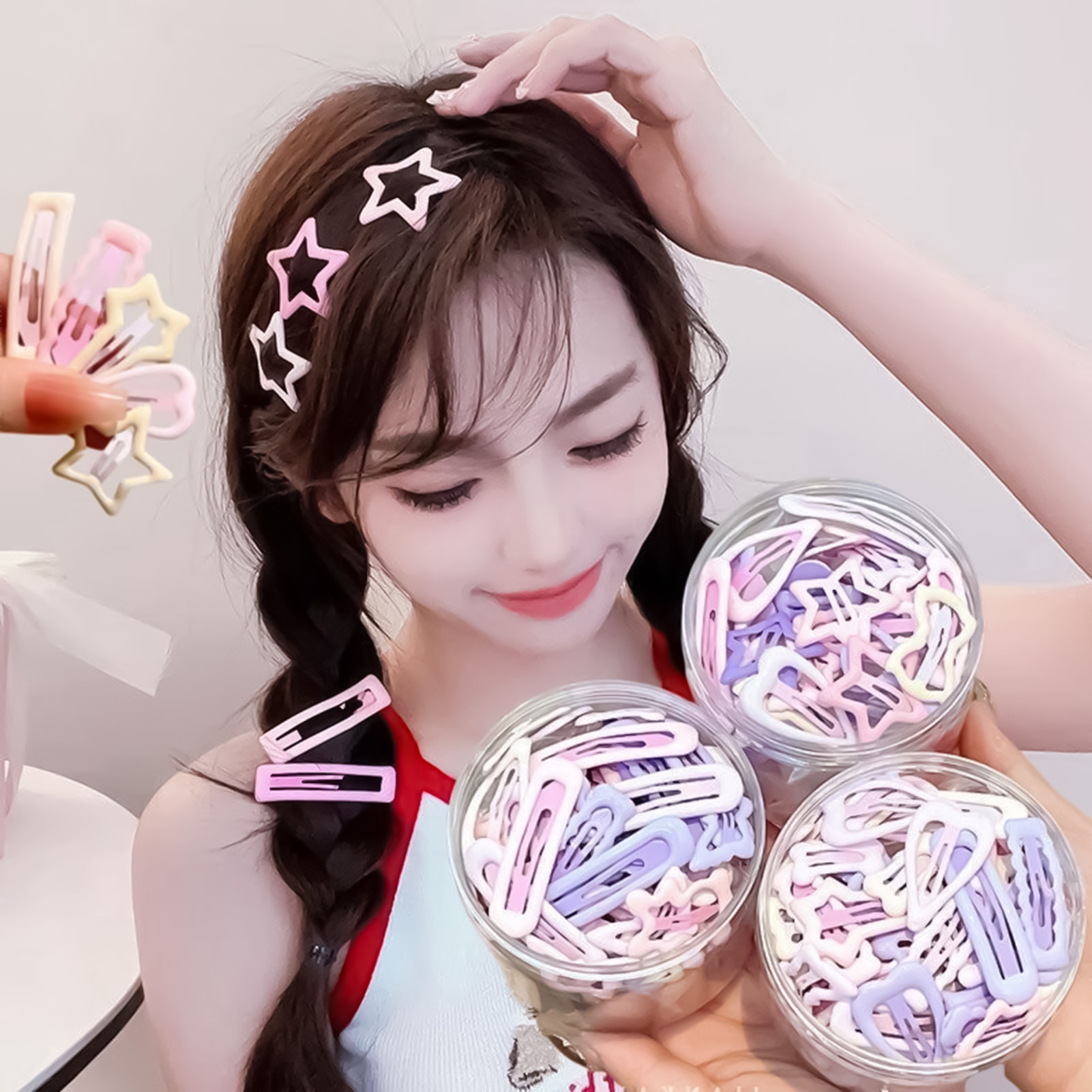 Korean Lifestyle & Kids Boutique Photos - 3 個のスイートスタイルのヘッドウェアピン、すべてマッチし、安定したグリップ、日常の生活に適した滑らかなヘッドウェア、日常使用に最適です。