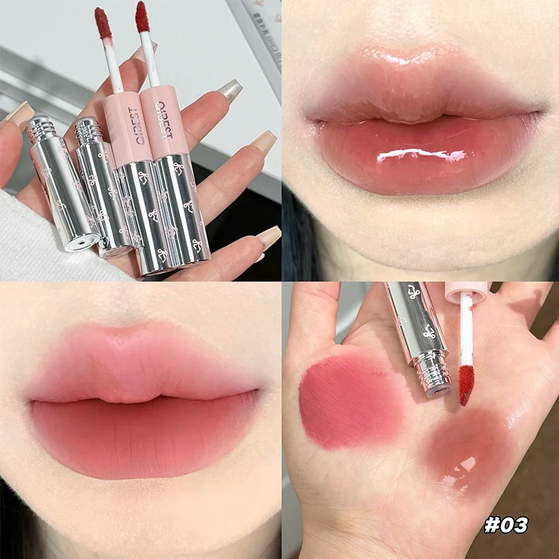 Lip Tint Korean - QIBEST ダブルヘッドマットベルベットリキッドリップスティックとウォータリーリップグロスティント、長持ちするヌードオレンジリップグレイズ、韓国コスメ