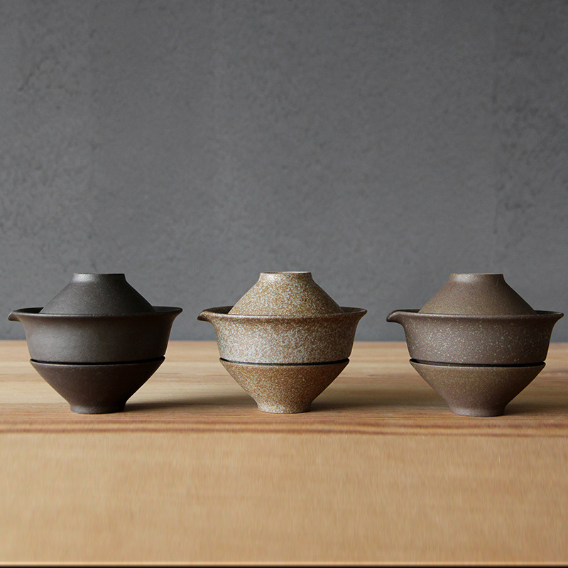 Korean Tea Set - 日本の陶器製ティーポットと蓋付き茶碗のセット、プーアル茶用200mlレトロ陶器トラベルティーセット、1つの茶碗と2つの茶碗付き