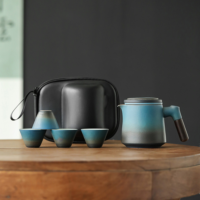 Korean Tea Set - シンプルな1ポット4カップトラベルティーセット、ポータブルカンフーカートラベルティーセット、クイックティーカップセット