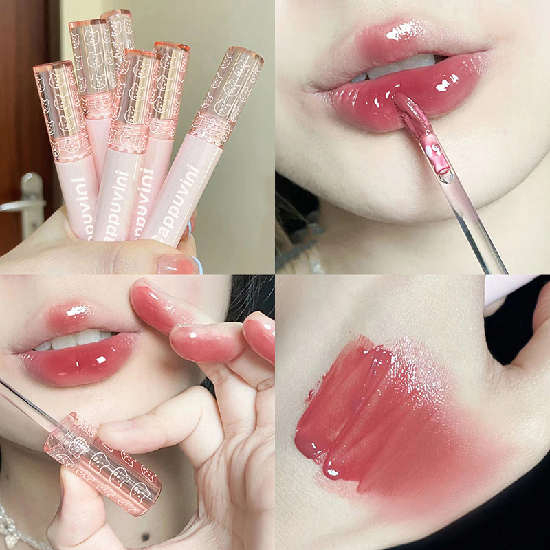 Lip Tint Korean - 韓国産チェリーレッド防水ミラーフィニッシュウォーターリップグロスヌードブラウンクリアティントグラスリップオイルリキッドメイクアップ、ボリュームアップ効果