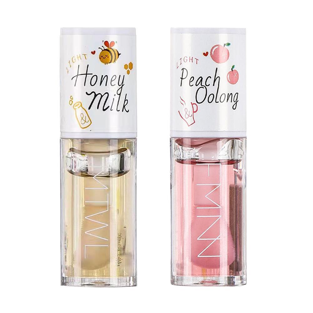 Lip Tint Korean - 韓国のカワイイハニーピーチリップオイル、長持ち、べたつかない、保湿、ビタミンE、色合い、リッププランパー、ケアセラム