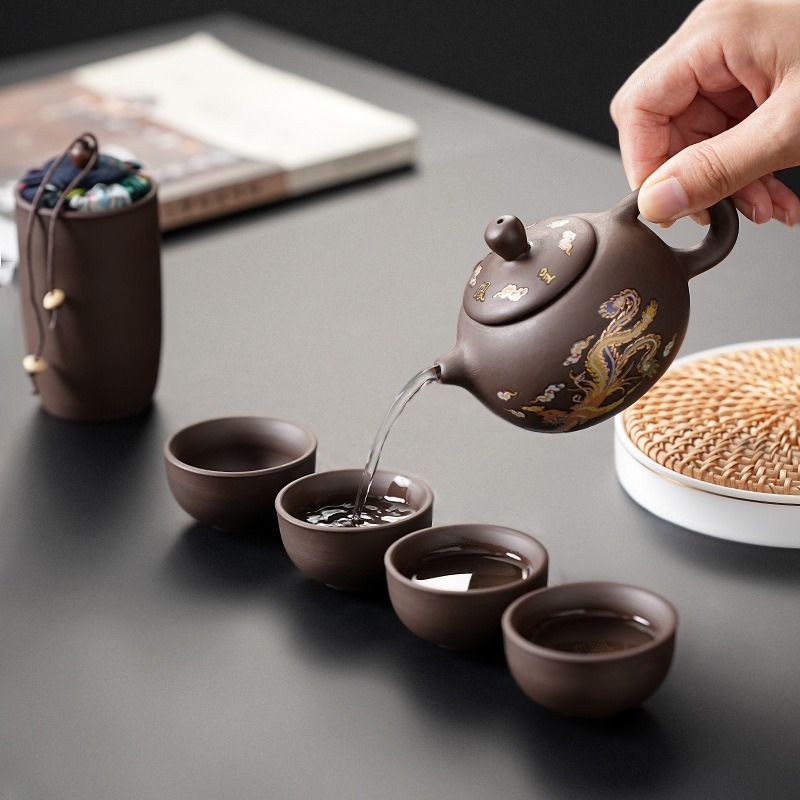 紫砂茶器セット（ポット1個、カップ4個付き）携帯用屋外収納ク - Korean Tea Set のレビューと価格
