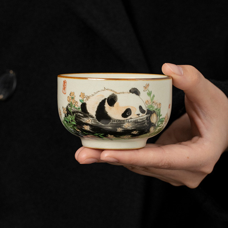 1個 中国伝統汝窯陶器茶碗 手作り 可愛いパンダ茶碗 家庭用 - Korean Tea Set のレビューと価格