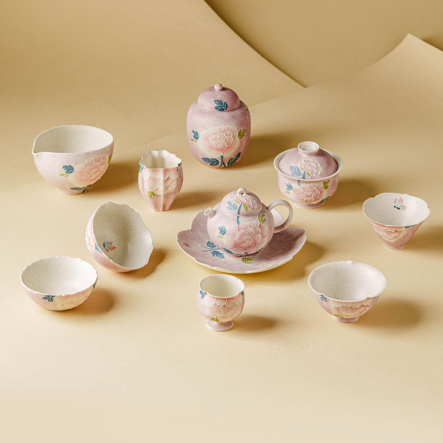 手描きのヴィンテージ牡丹蝶絵入り、精巧な贈り物、中国伝統磁器 - Korean Tea Set のレビューと価格