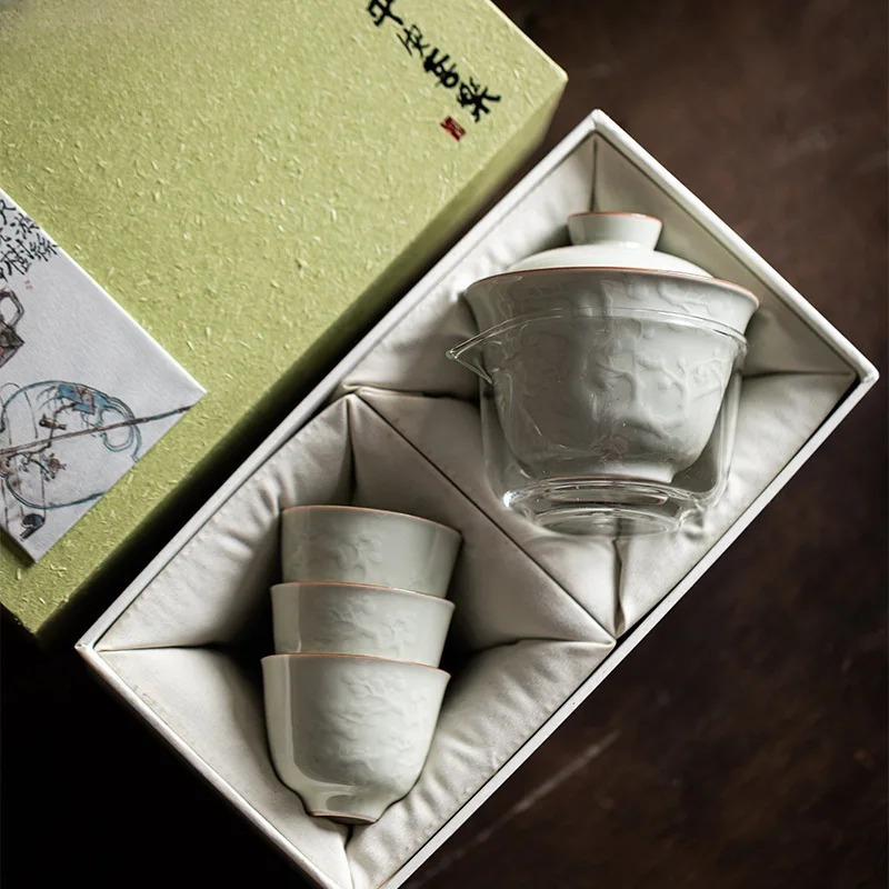 ブティック手作りレリーフカバーボウルセット家庭用冬の三友茶セ - Korean Tea Set のレビューと価格