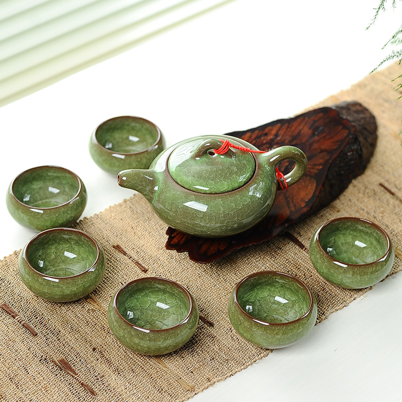 7 個セラミックティーセット氷割れ釉セラミックカンフーティー - Korean Tea Set のレビューと価格