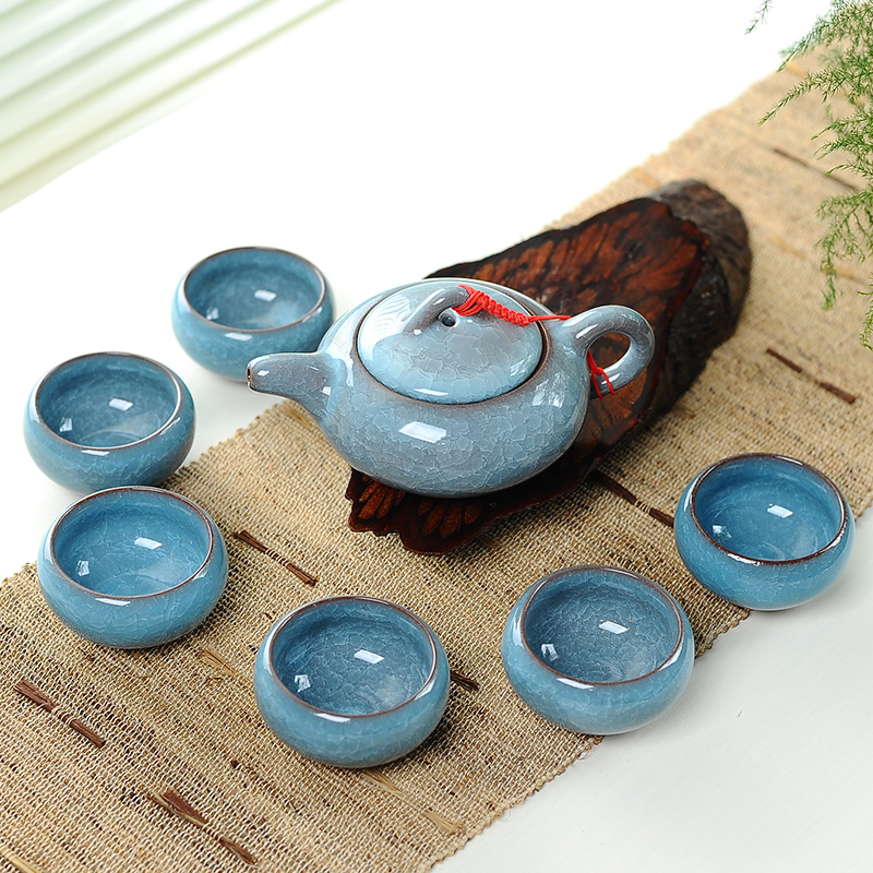 7 個セラミックティーセット氷割れ釉セラミックカンフーティー - Korean Tea Set のレビューと価格